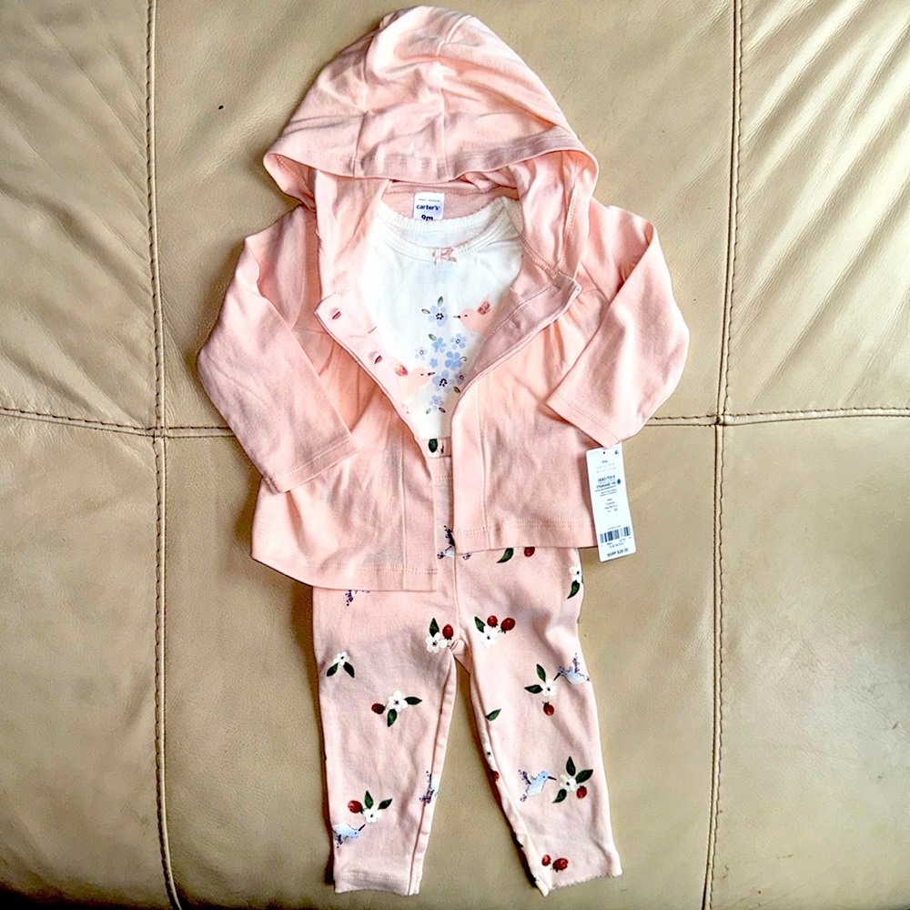 New Carter’s Baby Girl 9M Matching Hummingbird Pink Set